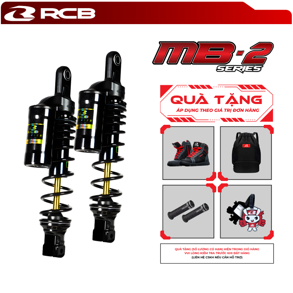 Phuộc Đôi RCB MB-2 (Đen Ty Vàng/Đỏ/Vàng/Đen) - Sirius, Airblade, Wave, Dream, Future, SH150i