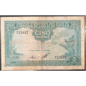 Sưu Tầm French Indochina 5 piastre 1952 1954 Vien Phat Hanh Bao Dai