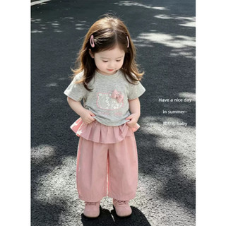 [B&G] Sét áo thun xám in mèo phối quần dài hồng dễ thương cho bé gái từ 10-45kg(2-12 tuổi)