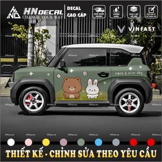Tem dán xe VF3 - Decal dán xe VF3 mẫu tem gấu và thỏ dễ thương ( mẫu VF3 - 185 )