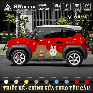 Tem dán xe VF3 - Decal dán xe VF3 mẫu tem gấu và thỏ dễ thương ( mẫu VF3 - 185 )