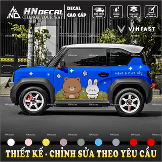 Tem dán xe VF3 - Decal dán xe VF3 mẫu tem gấu và thỏ dễ thương ( mẫu VF3 - 185 )