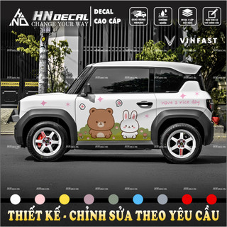 Tem dán xe VF3 - Decal dán xe VF3 mẫu tem gấu và thỏ dễ thương ( mẫu VF3 - 185 )