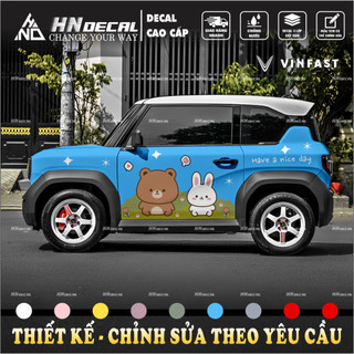 Tem dán xe VF3 - Decal dán xe VF3 mẫu tem gấu và thỏ dễ thương ( mẫu VF3 - 185 )