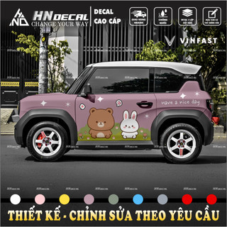 Tem dán xe VF3 - Decal dán xe VF3 mẫu tem gấu và thỏ dễ thương ( mẫu VF3 - 185 )