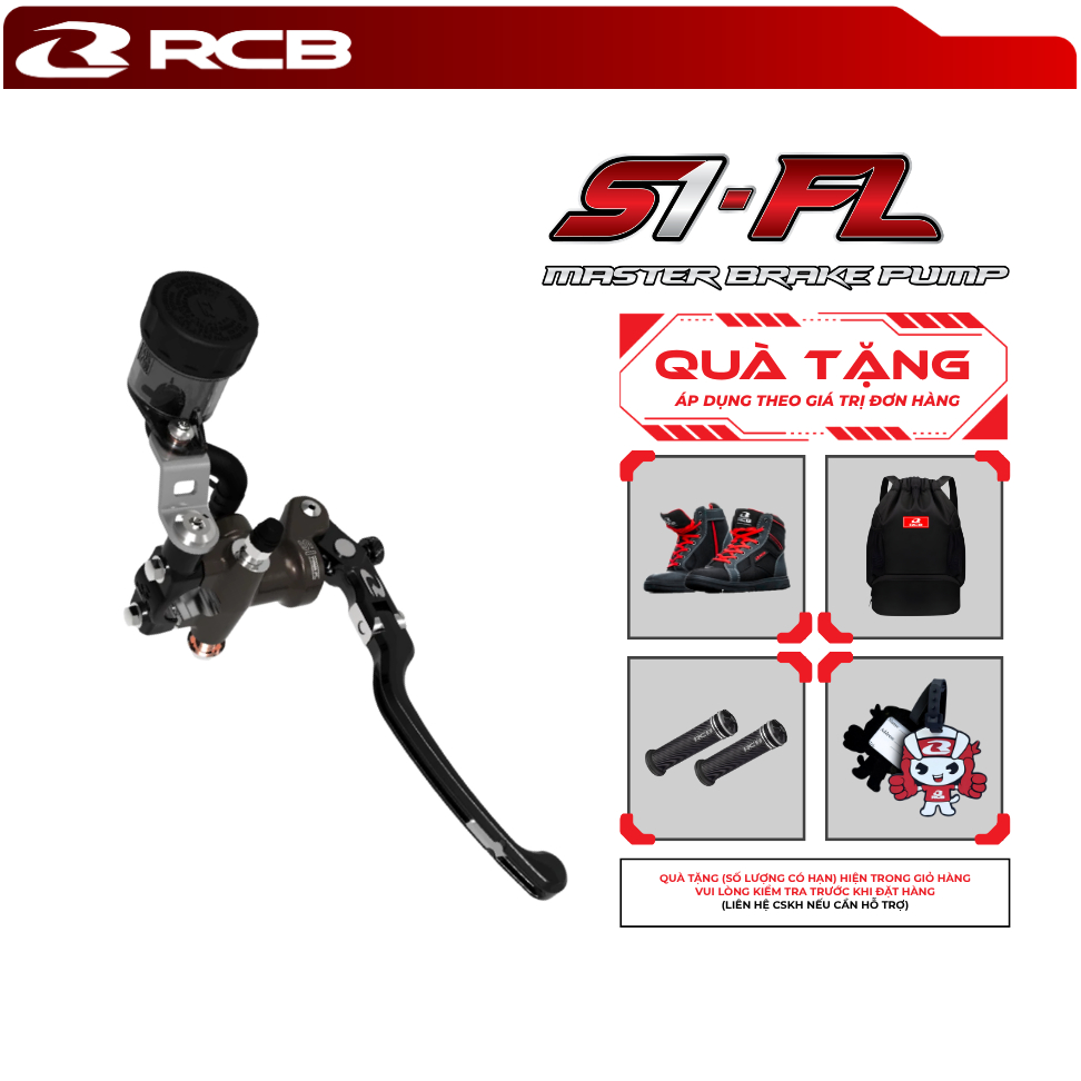 Tay Dầu RCB S1-FL Master Brake Pump 14mm/15mm/17mm Trái/Phải – Nhôm CNC Màu Đen/Bạc/Titan/Anodized