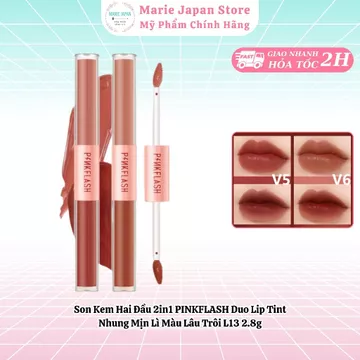 Son Kem Hai Đầu 2in1 PINKFLASH Duo Lip Tint Nhung Mịn Lì Màu Lâu Trôi L13 2.8g