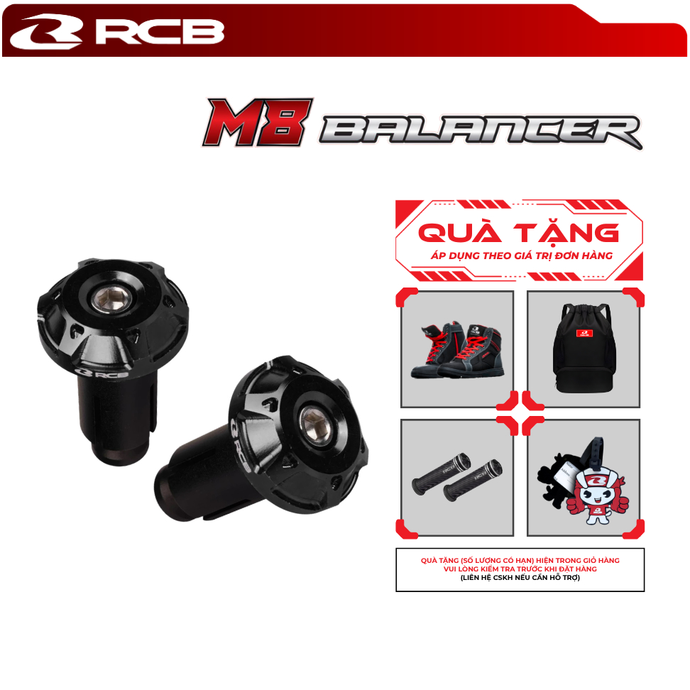 Gù Tay Lái RCB M8 Balancer Nhôm CNC – Gù Ghi Đông Universal 8mm, Giảm Rung, Tăng Độ Đầm Tay Lái
