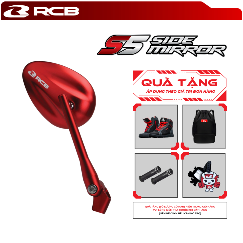 Gương / Kính Chiếu Hậu Xe Máy RCB S5 – Nhiều Màu – Gắn Mọi Dòng Xe Máy, Tay Côn, Xe Số