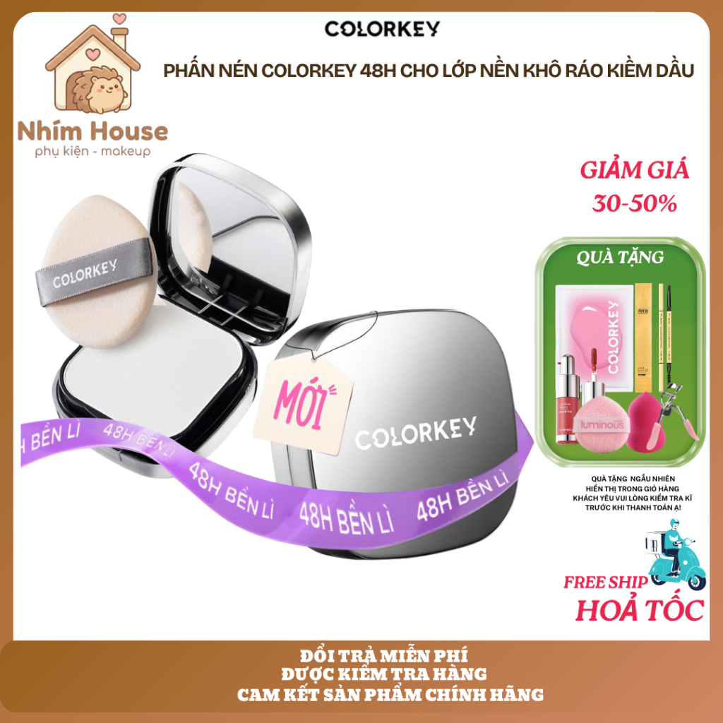 Phấn Nén COLORKEY 48H Cho Lớp Nền Khô Ráo KIỀM DẦU 12g | NHÍM HOUSE