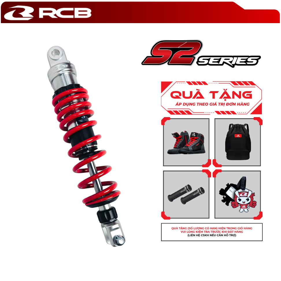 Phuộc Đơn RCB S2 Series 330mm Dành Cho Xe Tay Ga (Honda Vision, Vario, Click,ShMode)