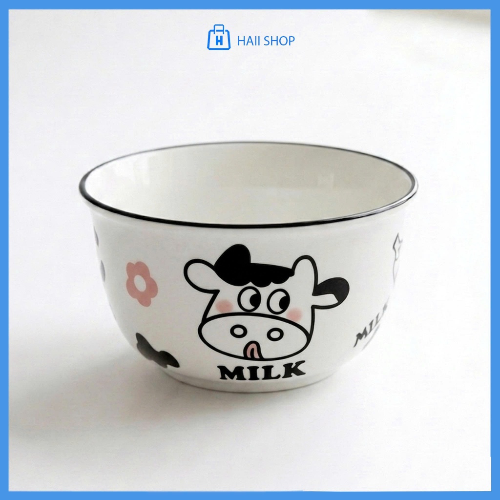 Bát Sứ Họa Tiết Con Bò Sữa Siêu Dễ Thương – Chén Ăn Cao Cấp 11x6.5cm, Chịu Nhiệt Tốt, Bền Đẹp