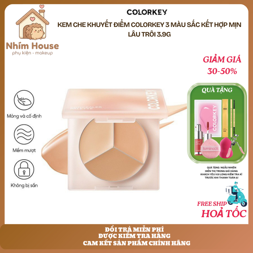 COLORKEY Kem che khuyết điểm 3 màu sắc kết hợp mịn lâu trôi 3.9g | NHÍM HOUSE