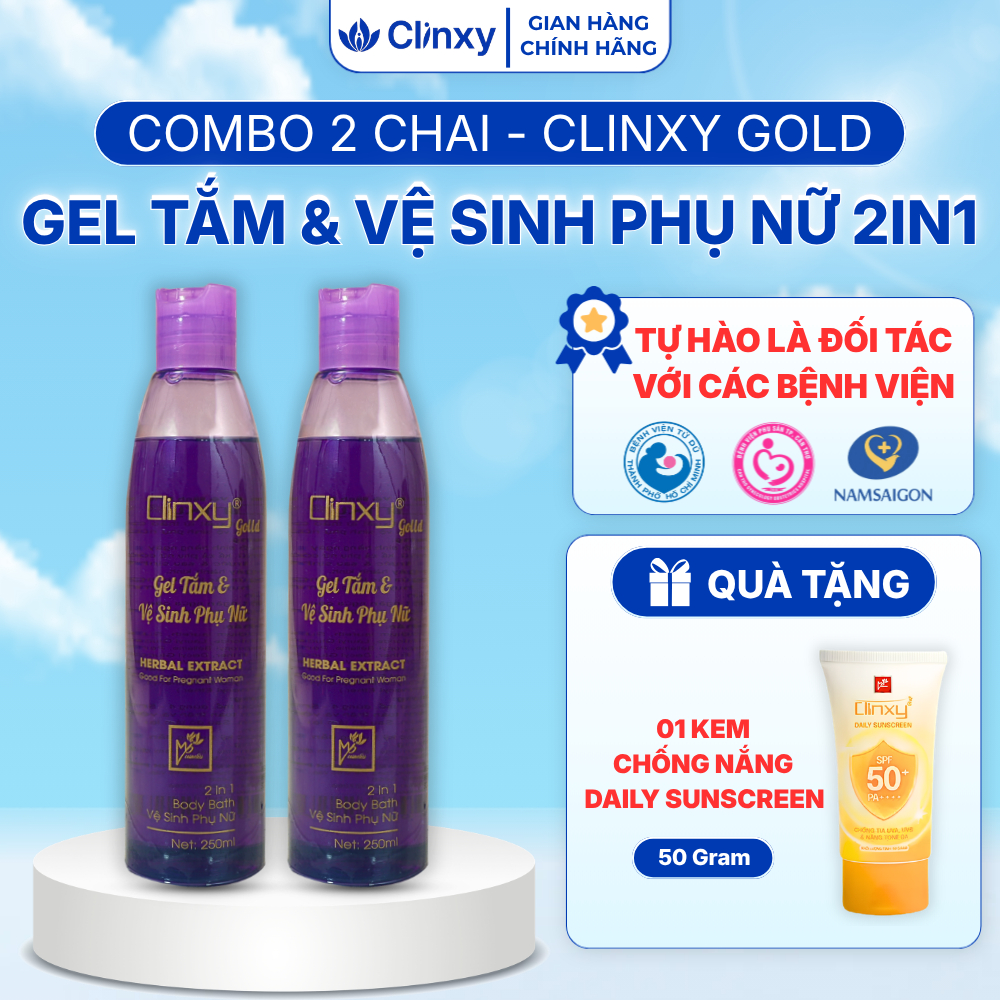 (Combo 2 Chai) Gel Tắm Và Vệ Sinh Phụ Nữ Clinxy Gold, Sữa Tắm Dịu Nhẹ Hỗ Trợ Dưỡng Ẩm Sâu (250ml)
