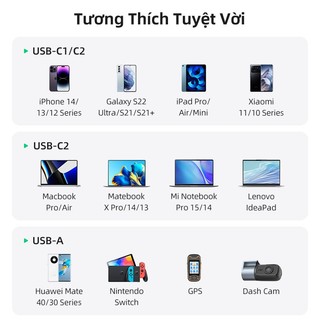 UGREEN Sạc ô tô 130W PD3.0 Sạc siêu nhanh 3 cổng USB-A+USB-C cho iPhone 17 16 15 pro max Xiaomi OPPO,Car Charger