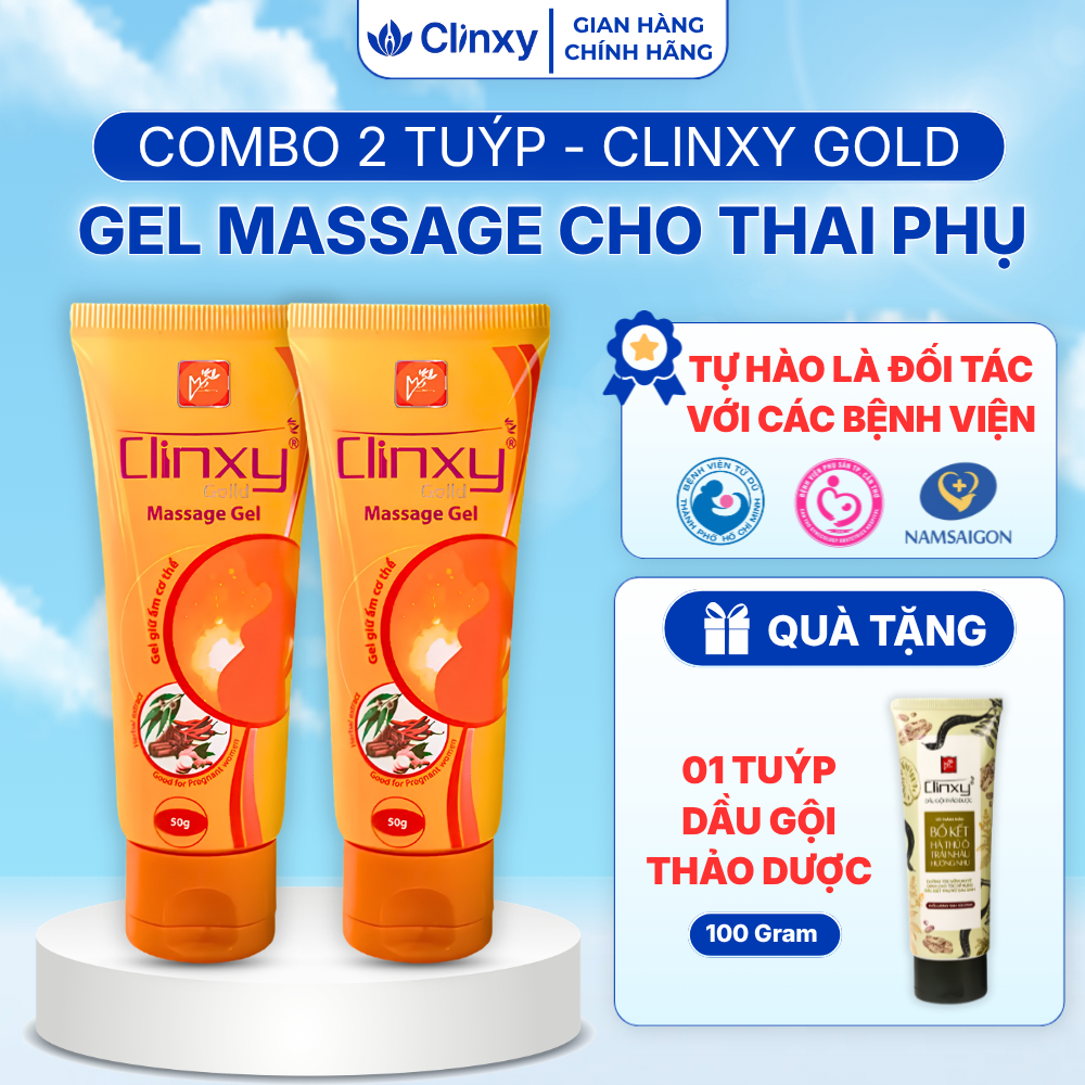 (Combo 2 Tuýp) Gel Massage Cho Thai Phụ Giảm Đau Mỏi, Làm Ấm Cơ Thể – Clinxy Gold Massage Gel (50g)