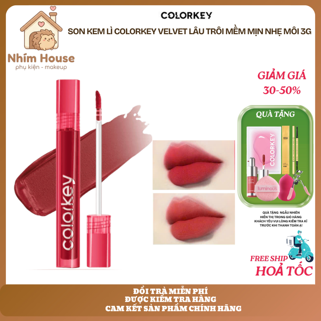 COLORKEY Son Lì Velvet lâu trôi mềm mịn nhẹ môi che rãnh môi 3g | NHÍM HOUSE