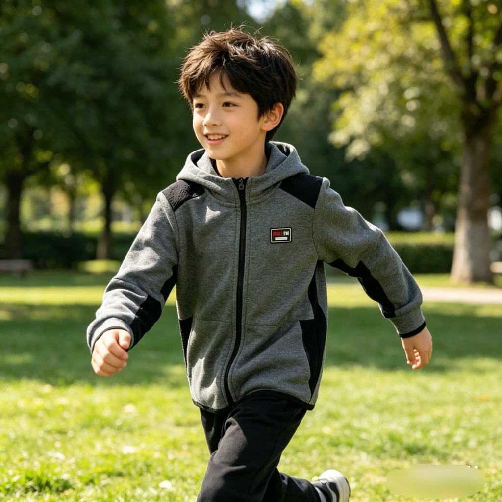Áo khoác nỉ có mũ bé trai 8-16Y (26-50kg) C6442 D5659 màu xám tiêu – hoodie giữ ấm thời trang năng động