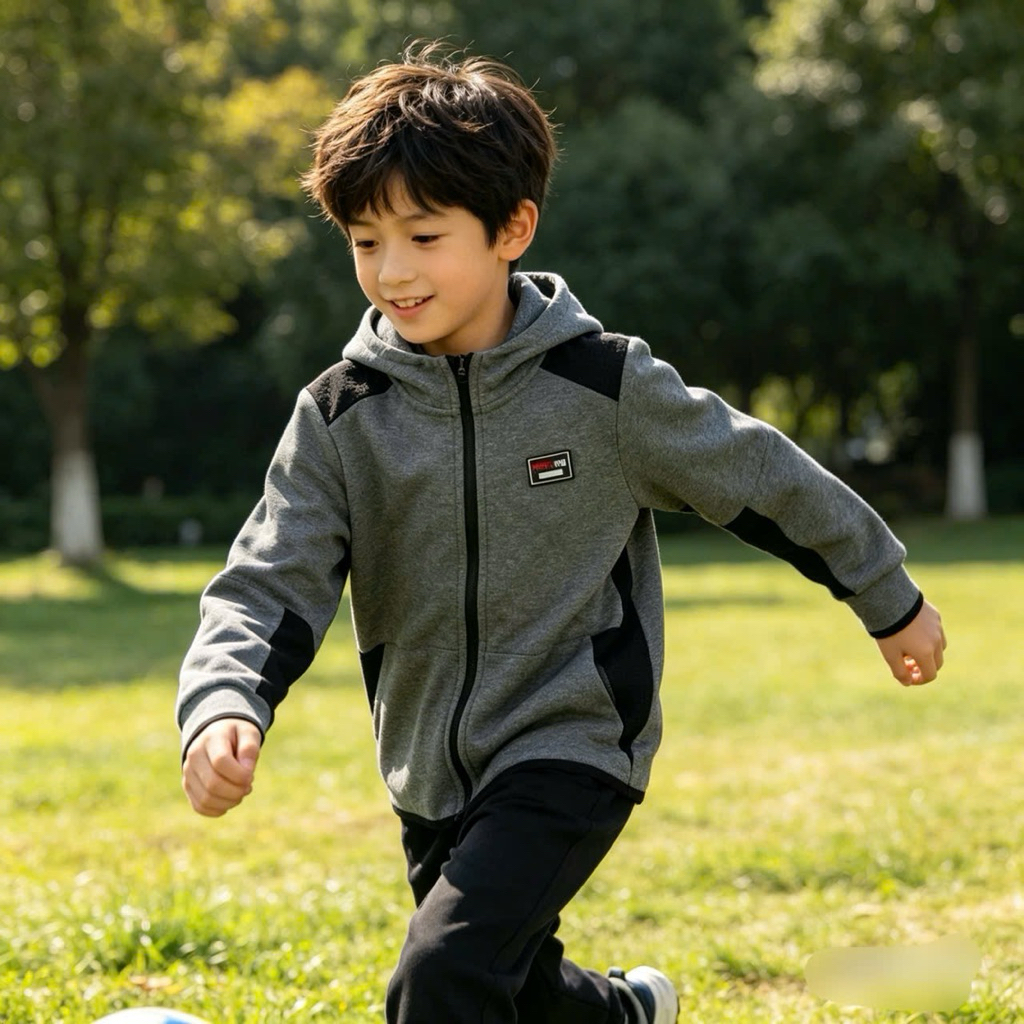 Áo khoác nỉ có mũ bé trai 8-16Y (26-50kg) C6442 D5659 màu xám tiêu – hoodie giữ ấm thời trang năng động