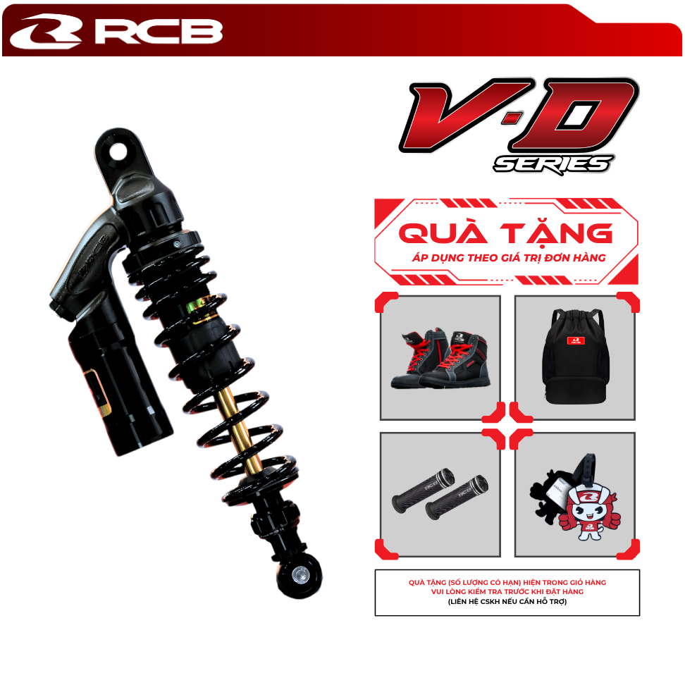 Phuộc Đơn RCB VD Series 330mm – Gắn Honda Click 125/Vision/Vario 125-150 – Thiết Kế Thể Thao