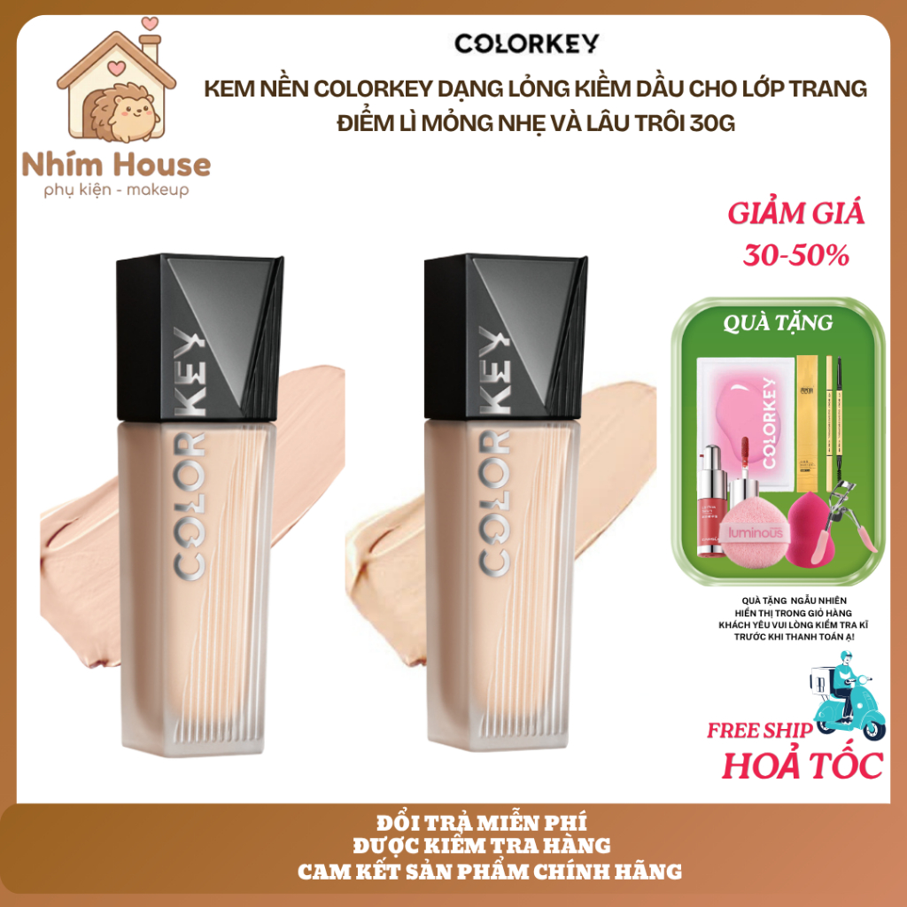 COLORKEY Kem Nền Dạng Lỏng Kiềm dầu cho Lớp Trang Điểm Lì Mỏng Nhẹ và Lâu Trôi 30g | NHÍM HOUSE