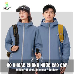 Áo Khoác Chống Nước OKAY Unisex Màu Xanh Xám – Chống Mưa, Chống Nắng UPF50+, Nhẹ Thoáng Khí