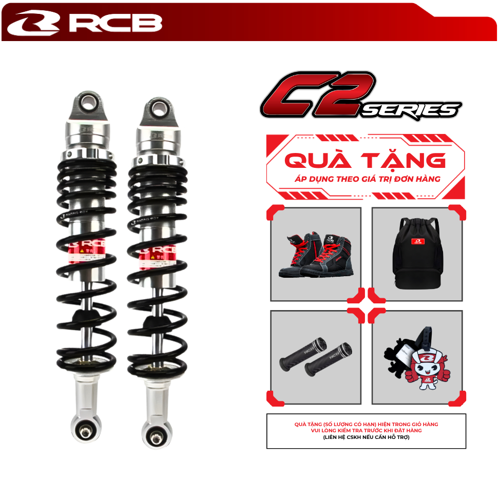 Phuộc Đôi RCB C2 Series – Gắn Wave, Vario, Click, Sirius, AB – Size 275-335mm – Giảm Xóc Êm
