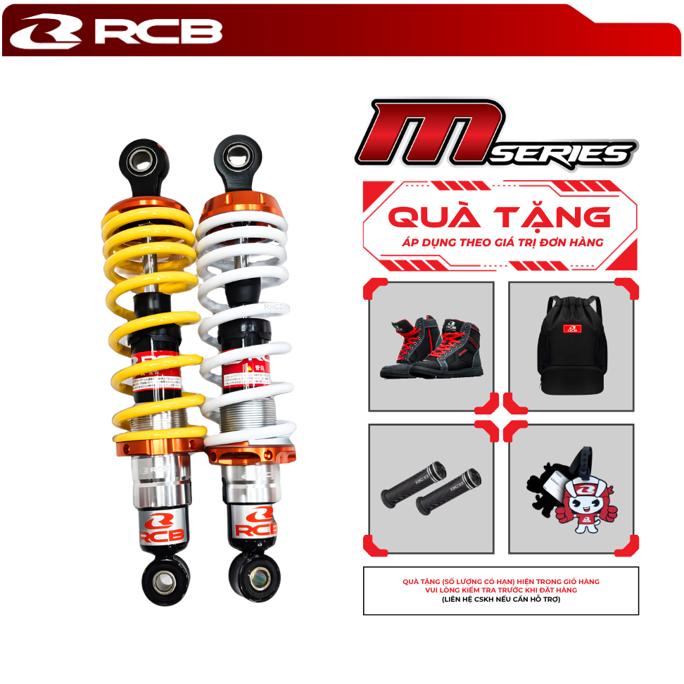 Phuộc Đôi RCB M Series 275mm Dành Cho Xe Sirius – Tải Nặng Êm, Ổn Định, Không Bình Dầu