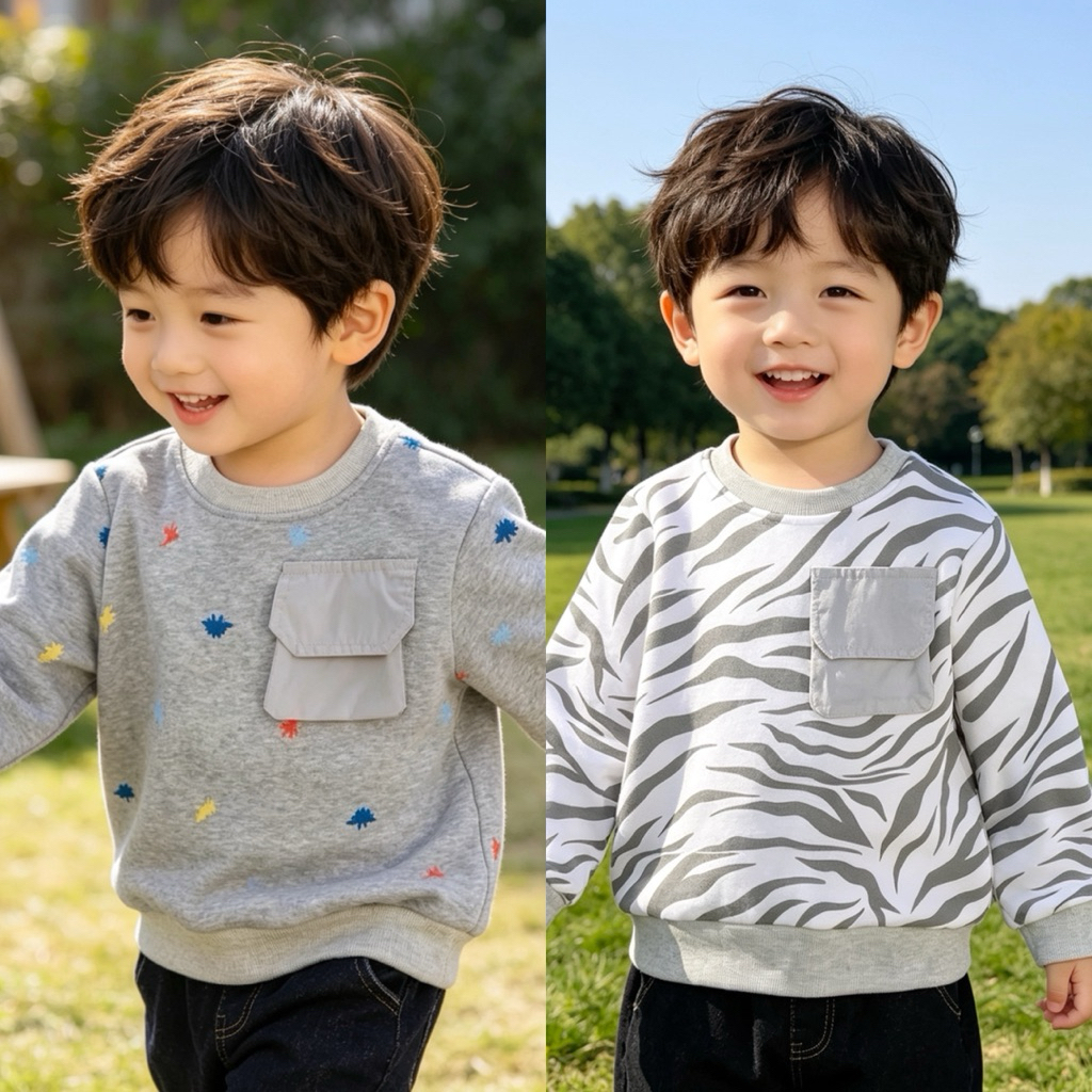 Áo nỉ bông bé trai dài tay mặc thu đông Beboong 059A size 80-130 (9-25kg) dày ấm mềm mịn