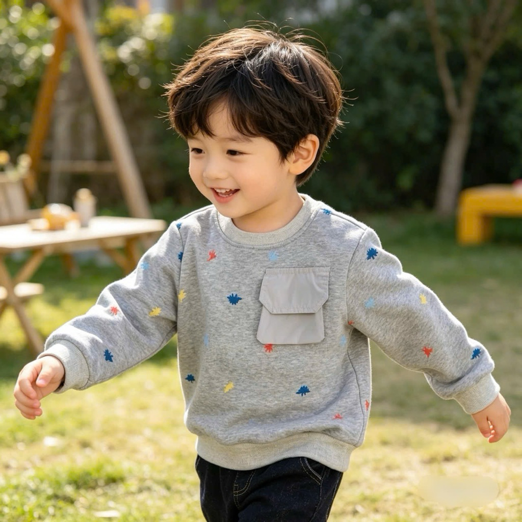 Áo nỉ bông bé trai dài tay mặc thu đông Beboong 059A size 80-130 (9-25kg) dày ấm mềm mịn