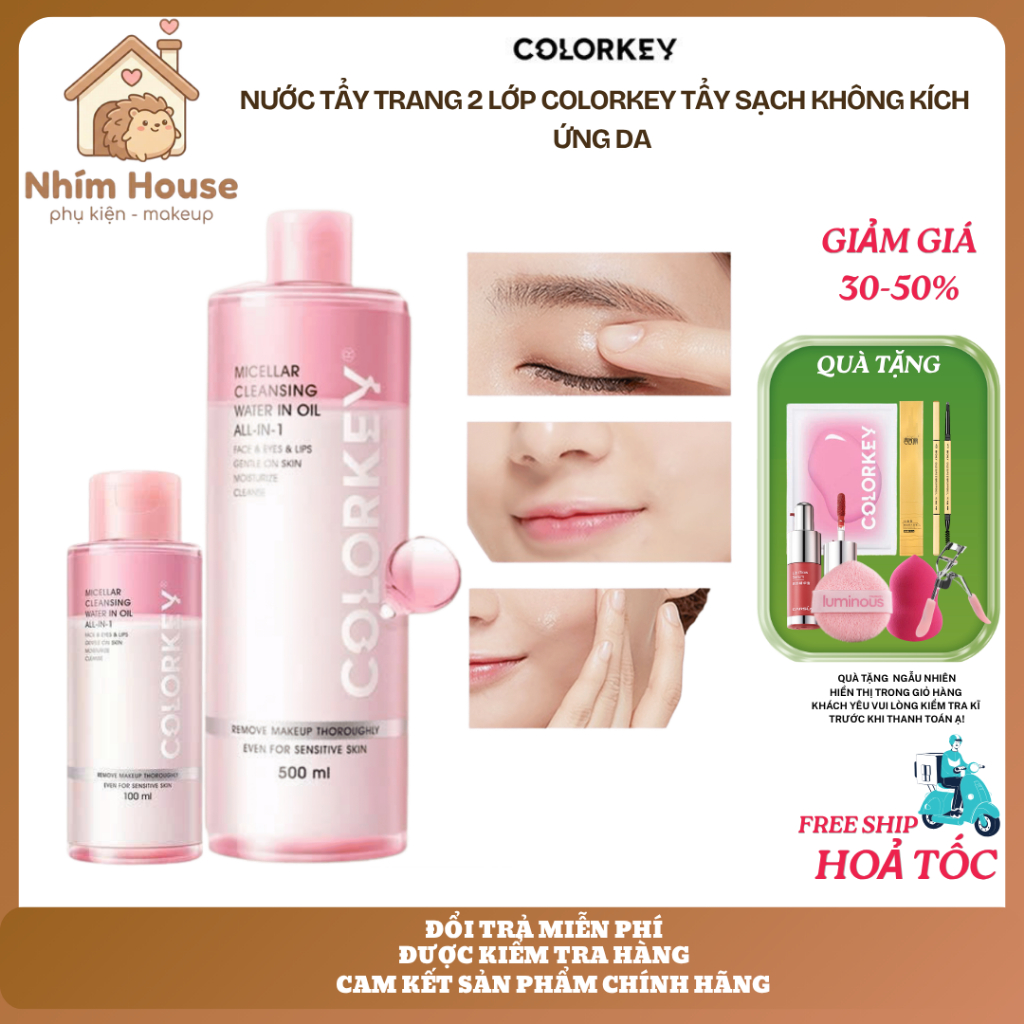 COLORKEY Nước tẩy trang 2 lớp tẩy sạch không kích ứng da 500ml | NHÍM HOUSE