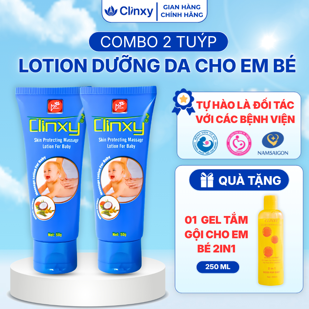 (Combo 2 Tuýp) Sữa Dưỡng Ẩm Cho Bé Clinxy, Lotion Massage Dưỡng Ẩm Sâu Giúp Bé Có Làn Da Mịn Màng