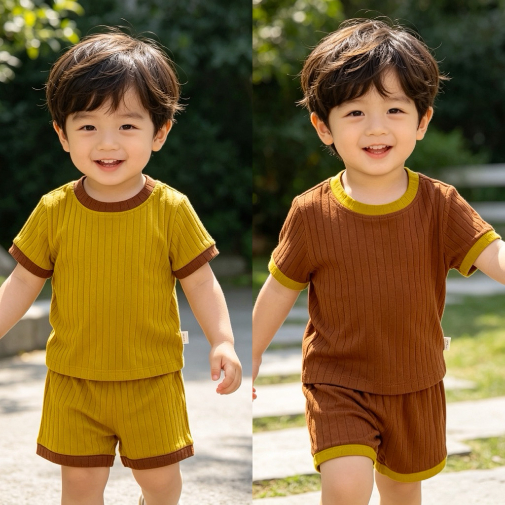 Bộ cộc tay bé trai bé gái cotton tăm body Bemoo F0077 size 80-130 (10-25kg) mềm mát thoáng khí