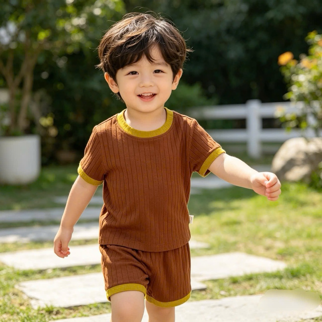 Bộ cộc tay bé trai bé gái cotton tăm body Bemoo F0077 size 80-130 (10-25kg) mềm mát thoáng khí