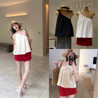 𝐏𝐡𝐢𝐞𝐧 𝐖𝐆𝐖𝐄 | (Sẵn) w9761 Áo Dây 1 Vai Chất Thô Dáng A 2 Màu
