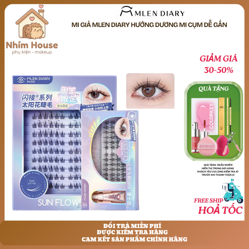 MLEN DIARY Mi Hướng dương Mi cụm dễ gắn tự nhiên cho người mới trang điểm | NHÍM HOUSE