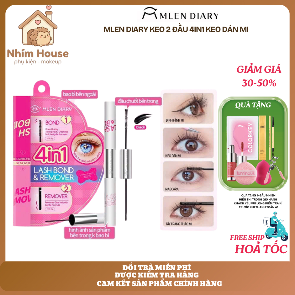 MLEN DIARY Keo 2 đầu Mascara 4in1 KEO Kết Hợp Dung Dịch Tẩy Keo | NHÍM HOUSE