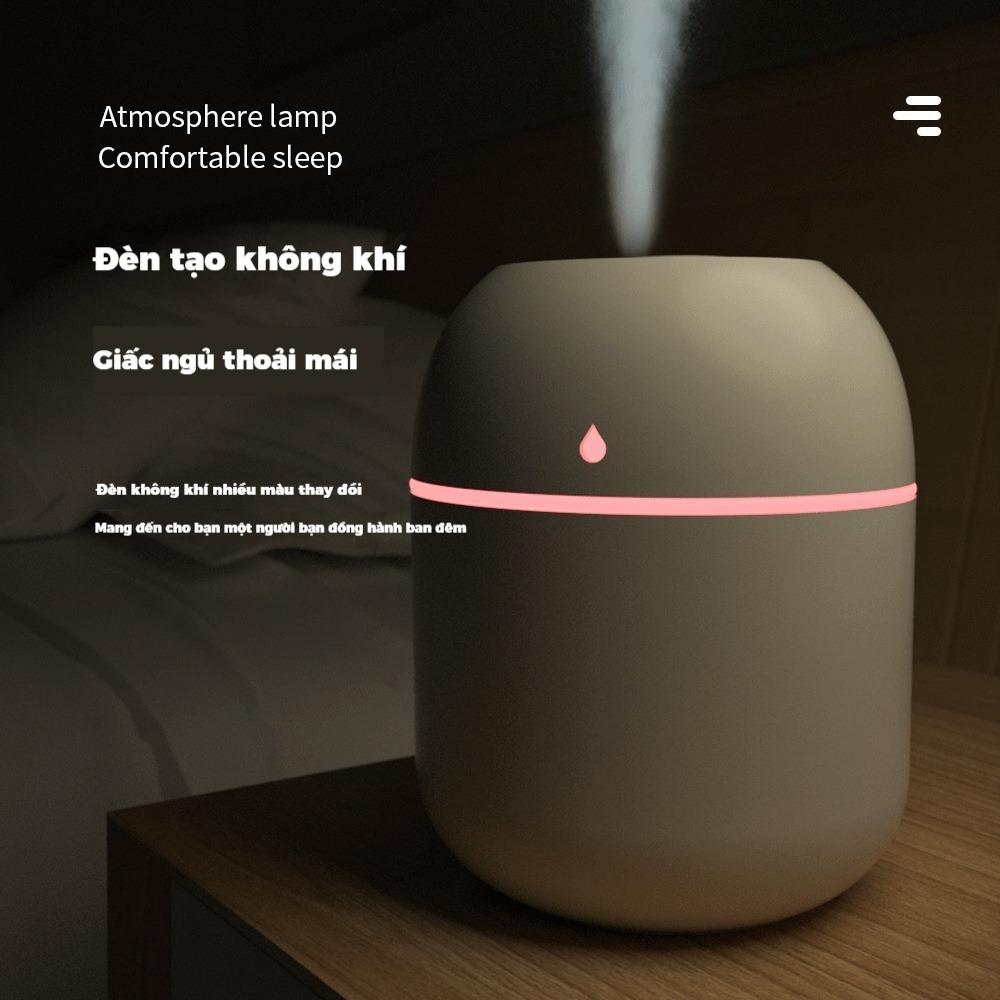 Máy Tạo Độ Ẩm Mini 220ml, Hoạt Động Im Lặng, Phun Sương Nano, Đèn Ngủ, USB Sạc, Dành Cho Phòng Ngủ & Văn Phòng