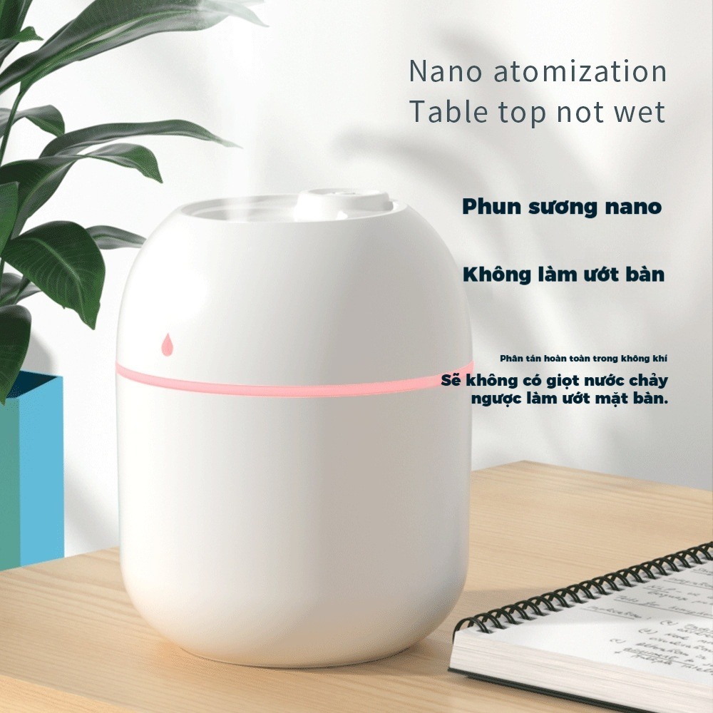 Máy Tạo Độ Ẩm Mini 220ml, Hoạt Động Im Lặng, Phun Sương Nano, Đèn Ngủ, USB Sạc, Dành Cho Phòng Ngủ & Văn Phòng