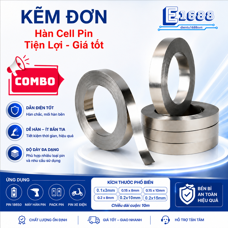 [Giá sỉ] (10 mét) Kẽm đơn hàn cell pin mạ Niken, kẽm chất lượng không rỉ cho anh em thợ