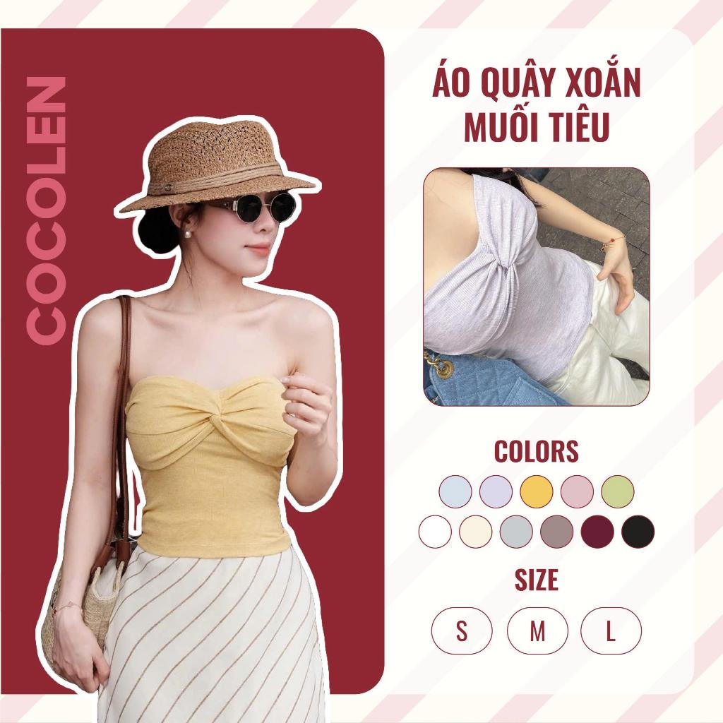 Áo Quây Nữ Xoắn Trước Ngực Màu Pastel Chất Tăm Cotton Dệt Sợi Muối Tiêu Ôm Body Co Giãn Thoáng Mát Nhẹ Tênh – A049