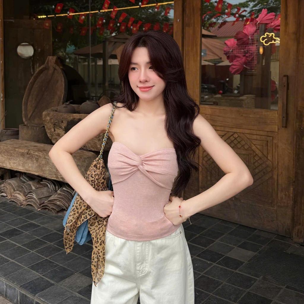 Áo Quây Nữ Xoắn Trước Ngực Màu Pastel Chất Tăm Cotton Dệt Sợi Muối Tiêu Ôm Body Co Giãn Thoáng Mát Nhẹ Tênh – A049