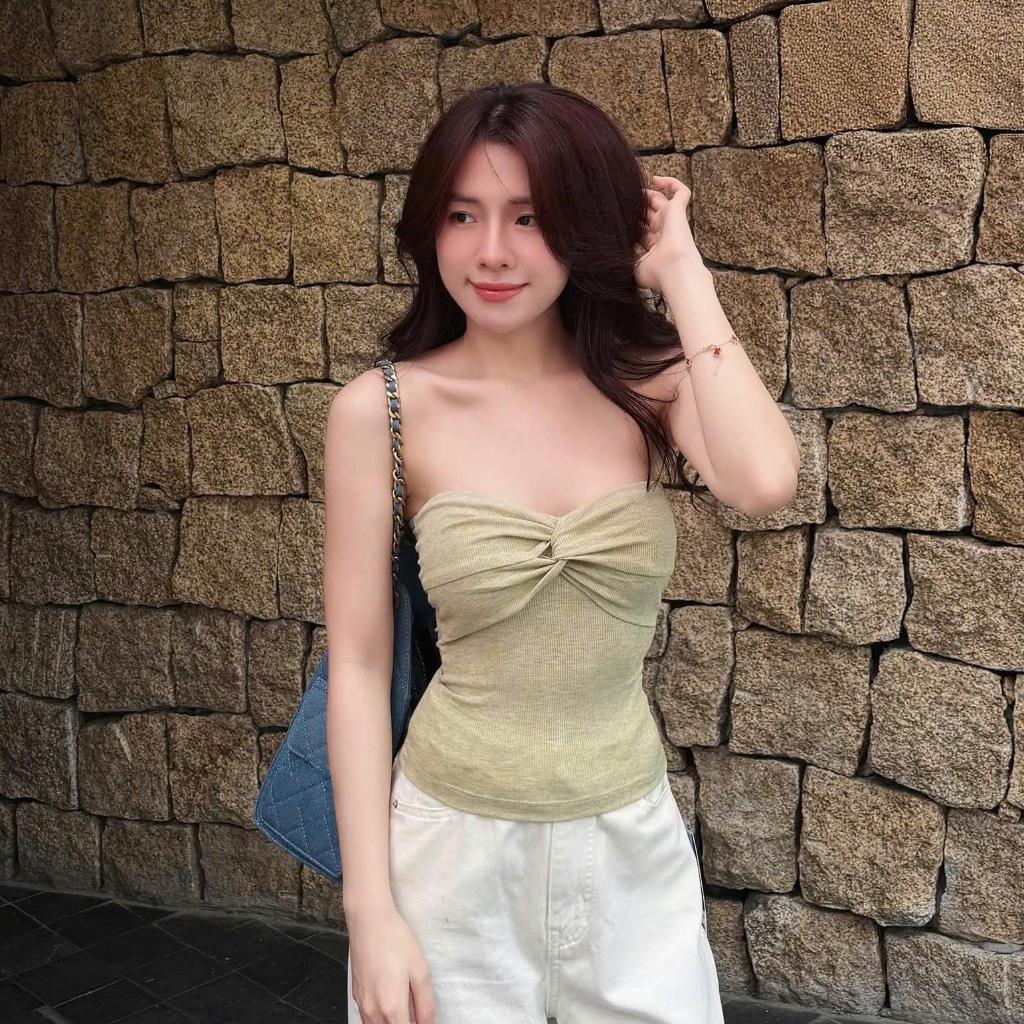 Áo Quây Nữ Xoắn Trước Ngực Màu Pastel Chất Tăm Cotton Dệt Sợi Muối Tiêu Ôm Body Co Giãn Thoáng Mát Nhẹ Tênh – A049