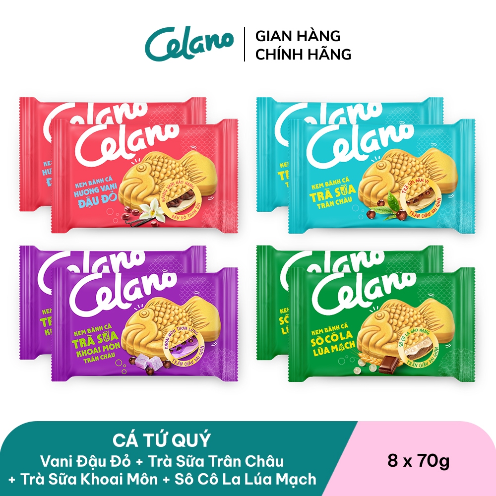 [Hỏa tốc HN/HCM] Combo kem bánh cá CELANO CÁ TỨ QUÝ (8 x 100ml) vị: Vani đậu đỏ, Trà sữa trân châu, Trà sữa khoai môn