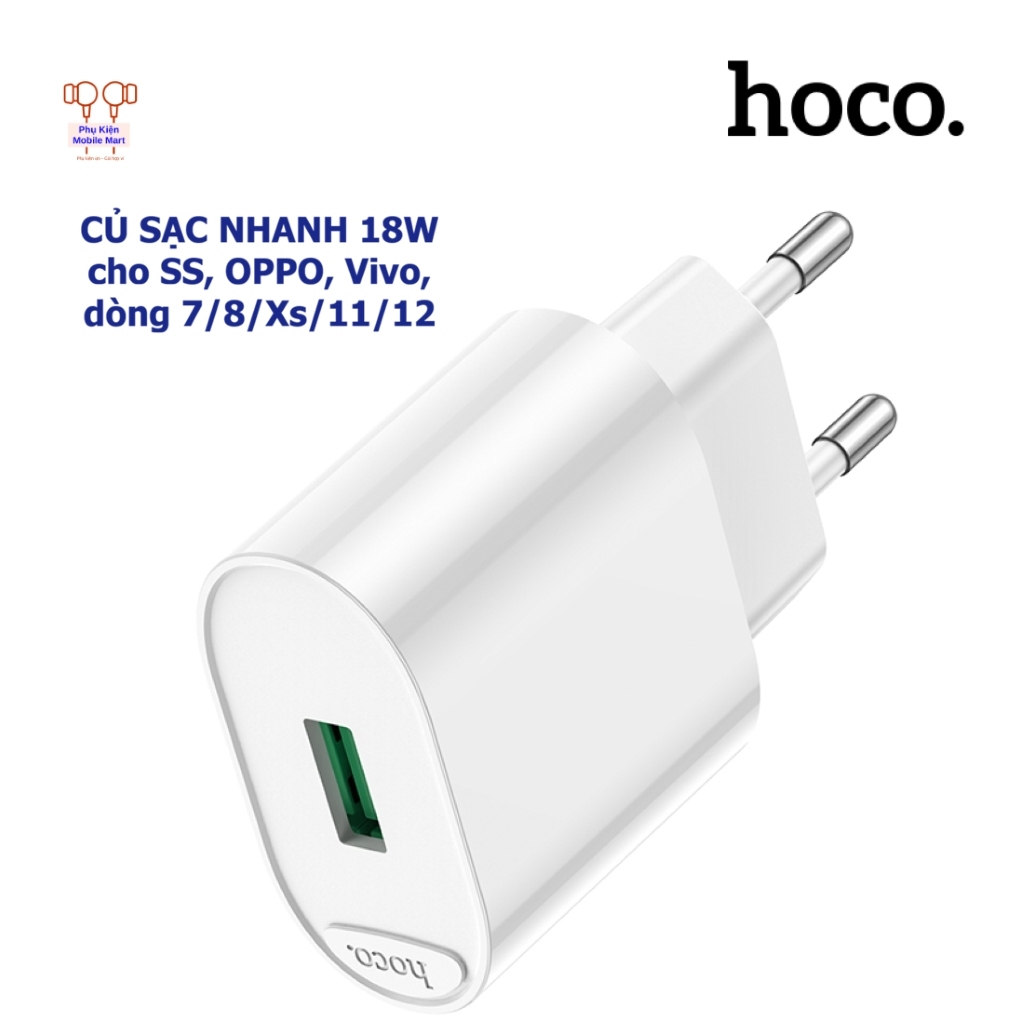 Củ Sạc Nhanh 18W HOCO Kèm Cáp Type C / Micro / Cáp 3 Đầu – Củ Sạc USB QC3.0 Cho Các Dòng Điện Thoại