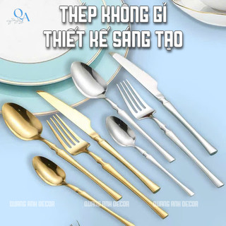 Thìa Nĩa TRÚC Cao Cấp INOX SUS 304 Phong Cách LUXURY Không Gỉ | Phong Cách Châu Âu Chuyên Dụng Cho Nhà Hàng, Khách Sạn