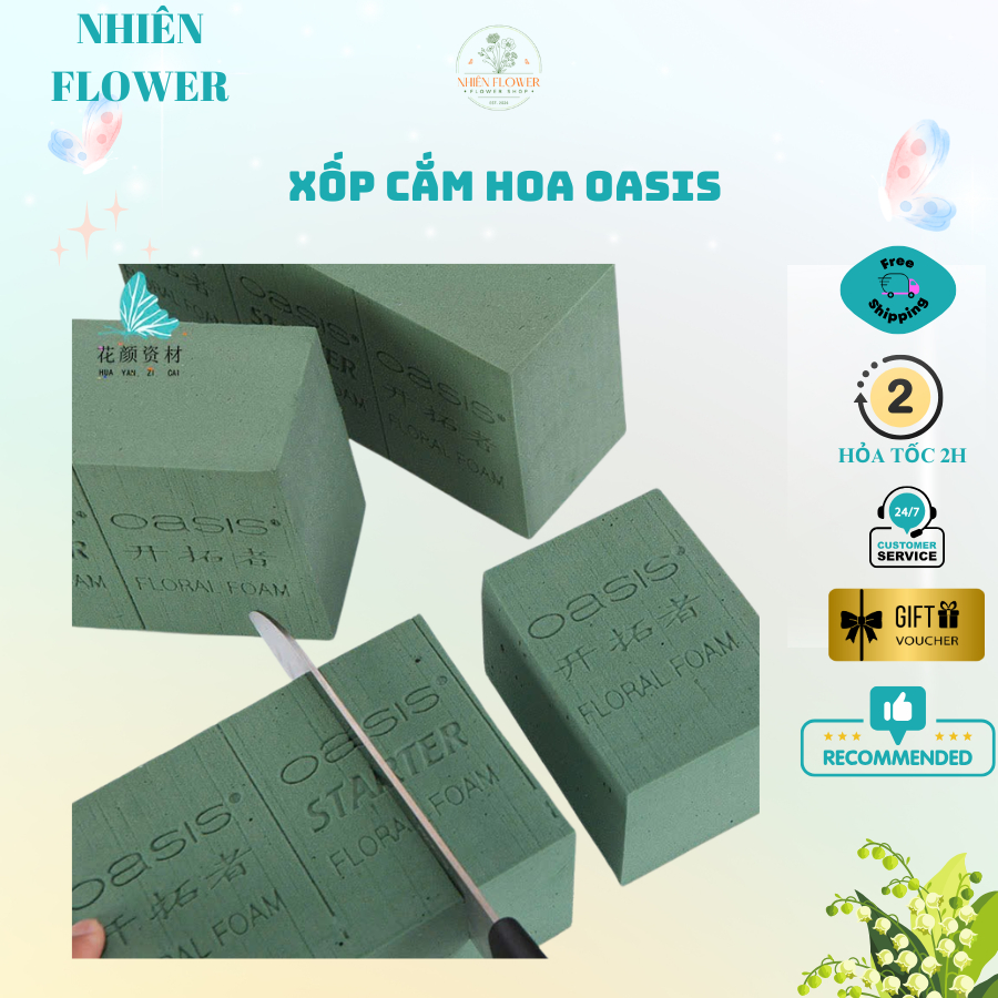 Lẻ 1 Viên Xốp OASIS Loại Tốt Chuyên Dụng Dùng Cắm Hoa Tươi, Hoa Khô, Decor Cắm Hoa Nghệ Thuật
