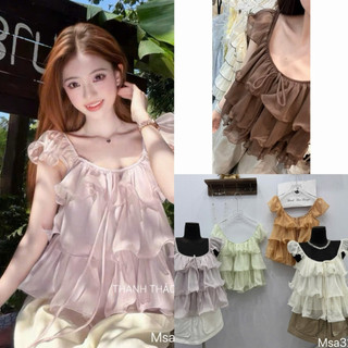 Áo hai dây voan bèo tầng buộc nơ