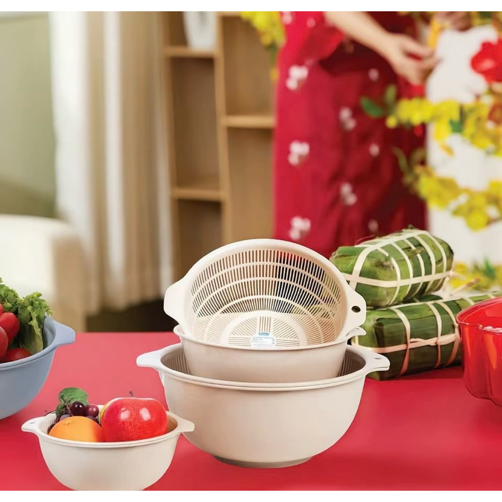 Bộ 3 Chậu Rổ Nhựa PP Cao Cấp Đa Năng – Rổ Rửa Rau, Vo Gạo, Đựng Thực Phẩm Tiện Lợi