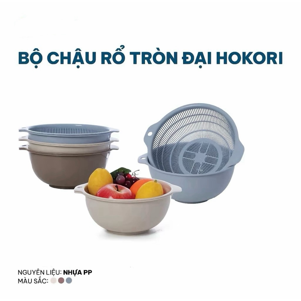 Bộ 3 Chậu Rổ Nhựa PP Cao Cấp Đa Năng – Rổ Rửa Rau, Vo Gạo, Đựng Thực Phẩm Tiện Lợi